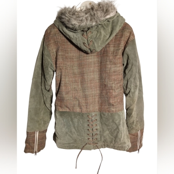 Capp3L Women's Wood-Grain Panel Hooded Jacket Snowboard Street Hybrid Outerwear - Picture 7 of 8